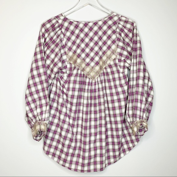 REBECCA TAYLOR Purple Plaid Peasant Blouse Size 2 - Picture 3 of 8